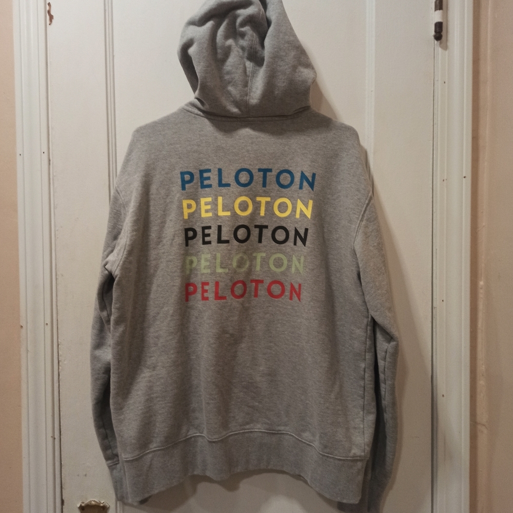 Peloton Mens Rainbow Spellout Full Zip Hoodie large Heather Gray